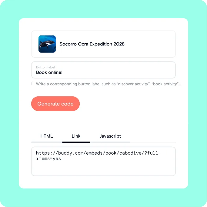 Generating a shareable booking link for an activity in Buddy