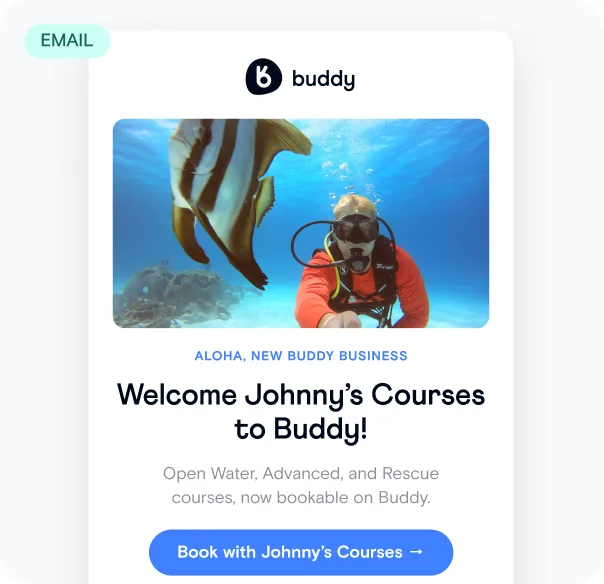 Buddy newsletter welcoming Johnny’s Courses to Buddy