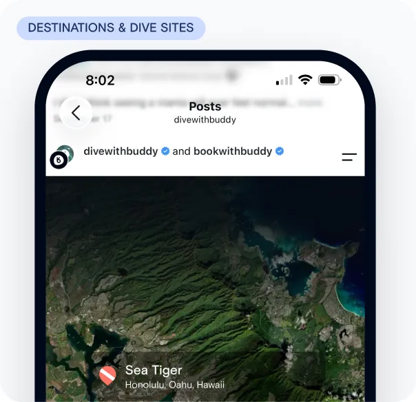 Buddy Instagram post spotlighting the Sea Tiger dive site in Honolulu, Oahu