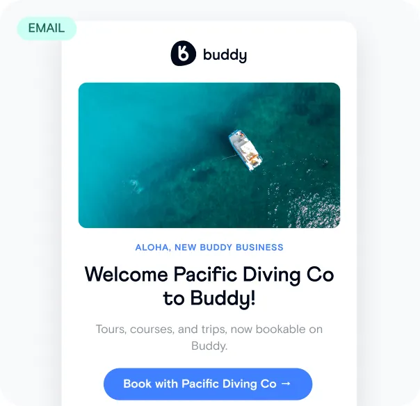 Buddy newsletter welcoming Pacific Diving Co to Buddy